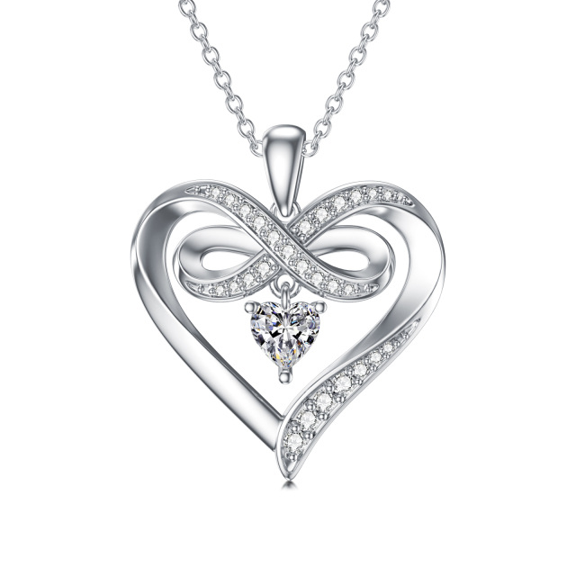 Sterling Silver Heart Shaped Cubic Zirconia Heart & Infinity Symbol Pendant Necklace-0