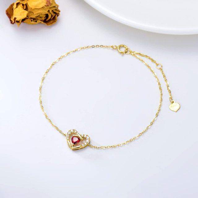 10K Gold Zircon Heart Pendant Bracelet-3