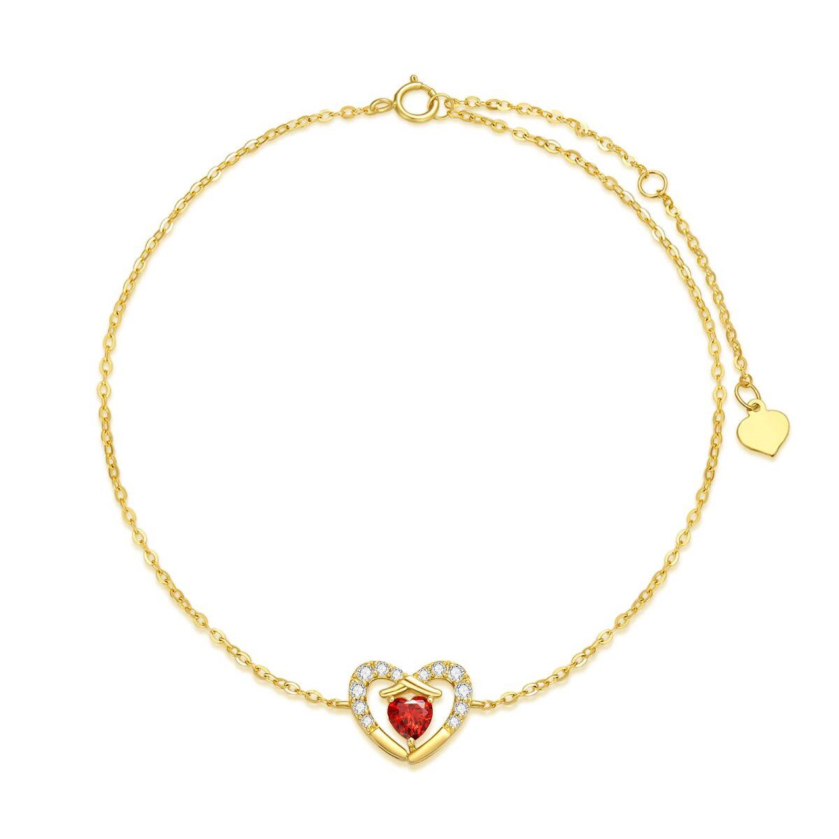 10K Gold Zircon Heart Pendant Bracelet-1