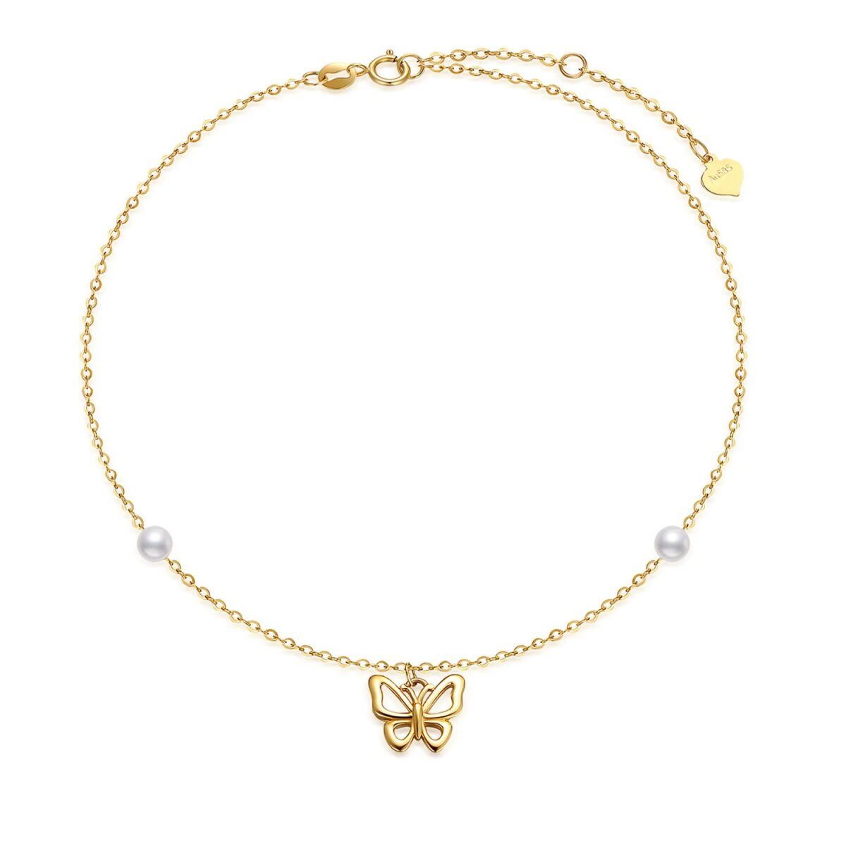 10K Gold Circular Shaped Pearl Butterfly Pendant Bracelet-1