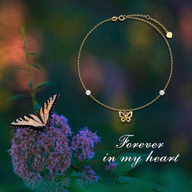 Bracelet en or 10K avec pendentif papillon en forme de perle circulaire-2