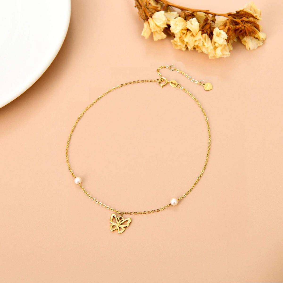 Bracelet en or 10K avec pendentif papillon en forme de perle circulaire-5