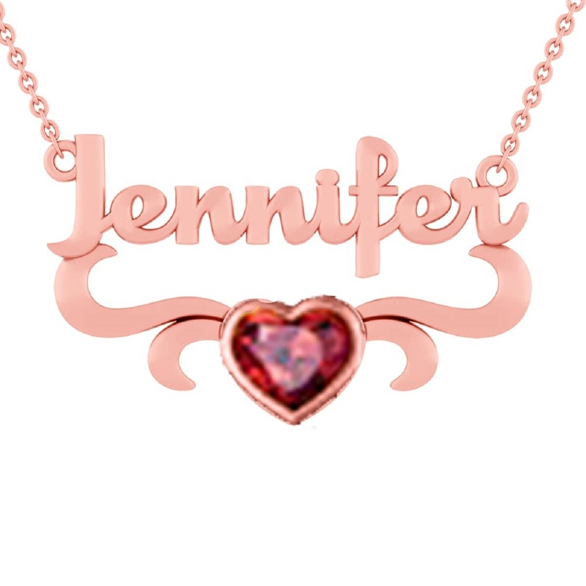 10K Rose Gold Heart Shaped Zircon Personalized Birthstone & Personalized Classic Name Pendant Necklace-1