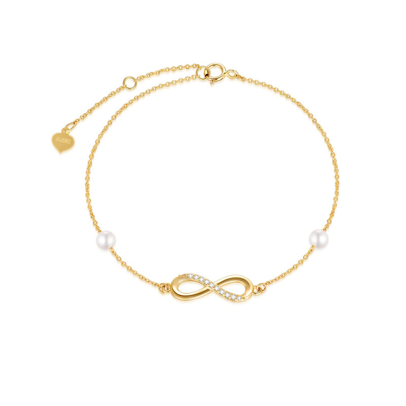 14K Gold Diamond & Pearl Infinite Symbol Pendant Bracelet