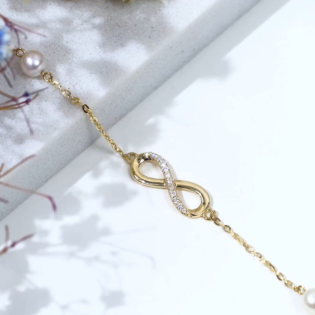 14K Gold Diamond & Pearl Infinite Symbol Pendant Bracelet-3