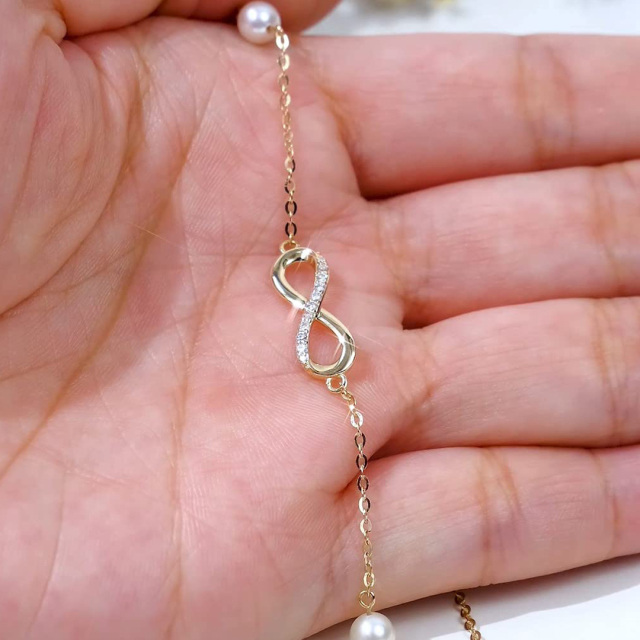14K Gold Diamond & Pearl Infinite Symbol Pendant Bracelet-2