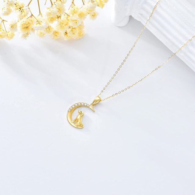 14K Gold Cubic Zirconia Dog & Moon Pendant Necklace-3