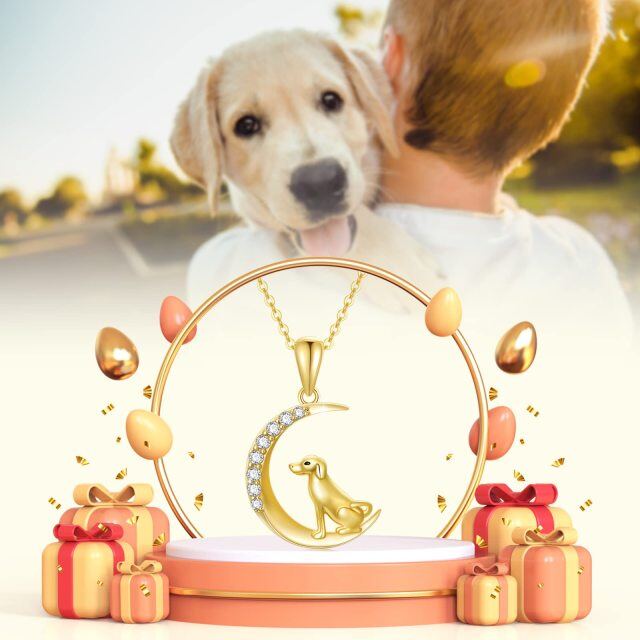 14K Gold Cubic Zirkonia Hund & Mond Anhänger Halskette-5