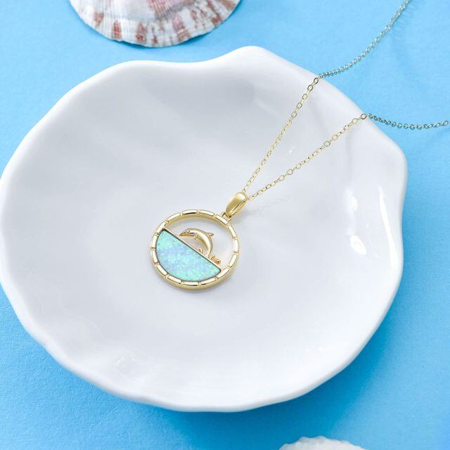 14K Gold Opal Dolphin Pendant Necklace-3