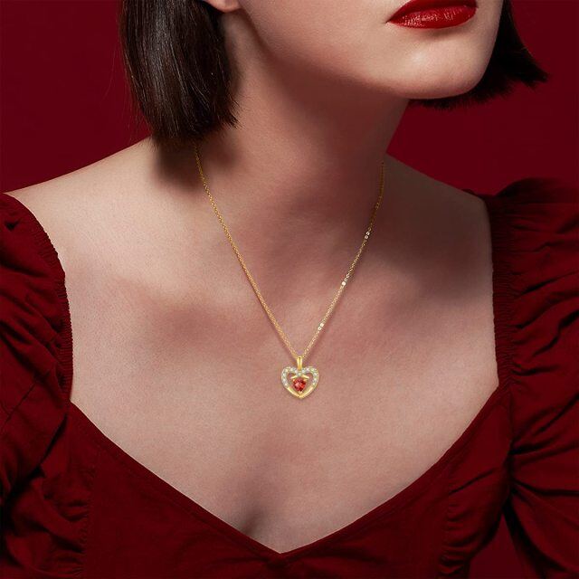 Collier en or 14K avec pendentif cœur en zircon cubique et perle-1