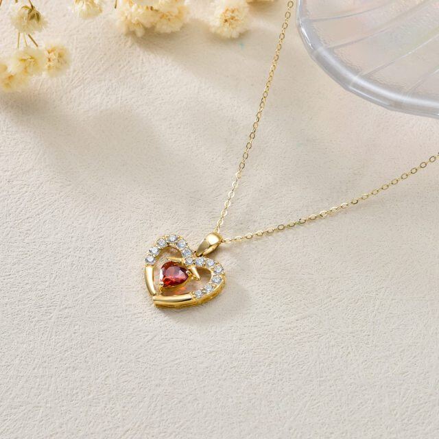 Collier en or 14K avec pendentif cœur en zircon cubique et perle-3