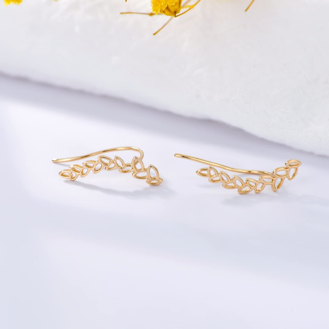 Brincos de trepadeira com folhas em ouro 14K-3