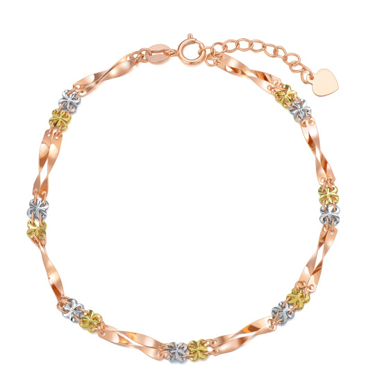 18K Solid Gold Tri-tone Tile Chain Bracelet for Women