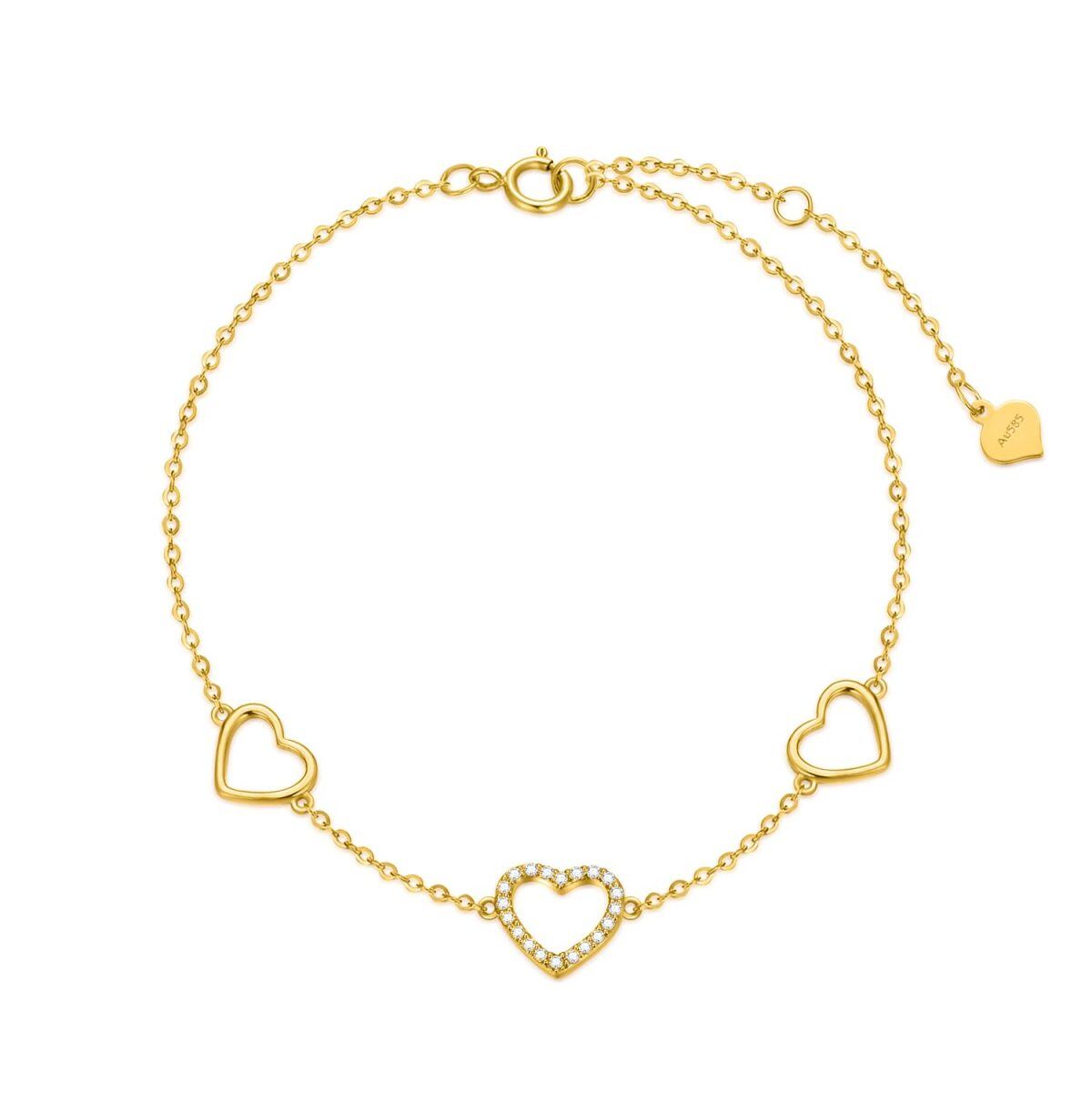 14K Gold Cubic Zirconia Heart Pendant Bracelet-1