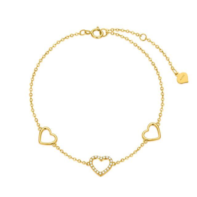 14K Gold Cubic Zirconia Heart Pendant Bracelet-0