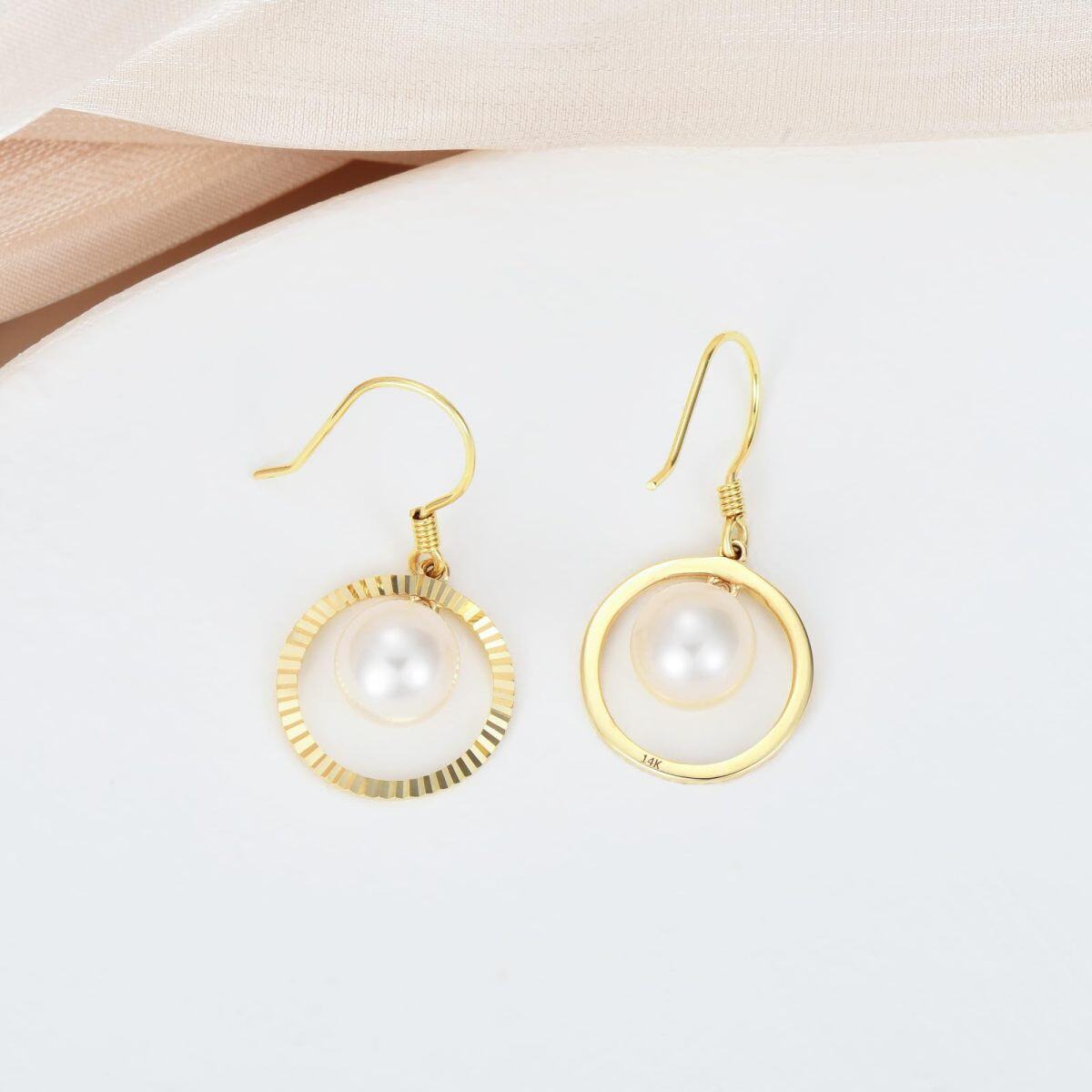 10K Gold Circular Shaped Pearl Circle Drop Earrings-4