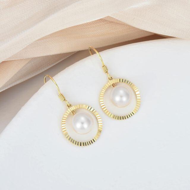 10K Gold Circular Shaped Pearl Circle Drop Earrings-2