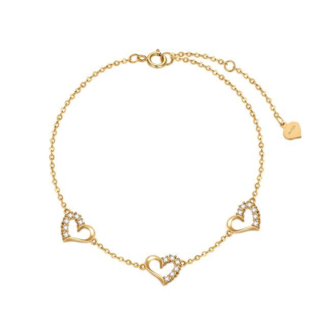14K Gold Cubic Zirconia Heart With Heart Pendant Bracelet-0