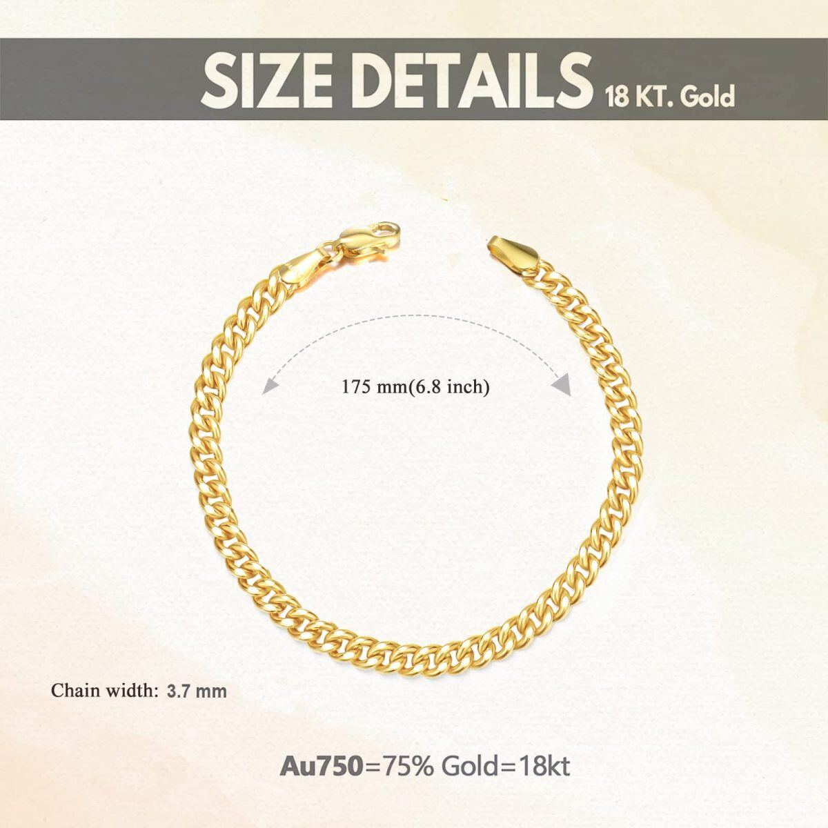 18K Gold Curb Link Chain Bracelet-4