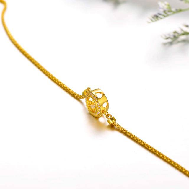 Bracelet en or 18K avec pendentif cercle et coeur en zircon cubique-2