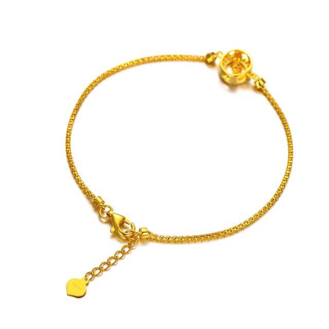 18K Gold Cubic Zirconia Circle & Heart Pendant Bracelet-4