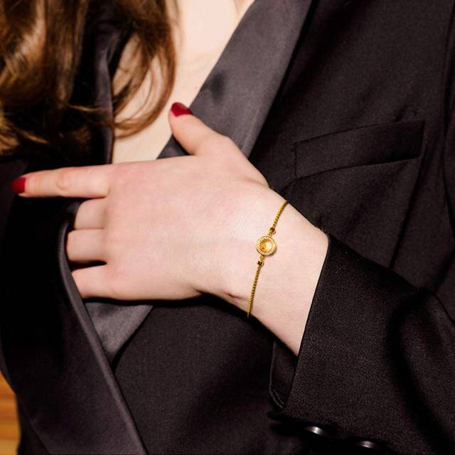 Bracelet en or 18K avec pendentif cercle et coeur en zircon cubique-1