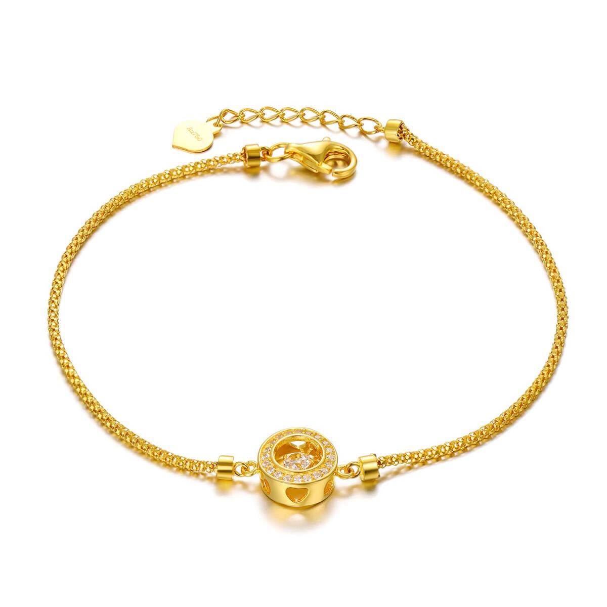 18K Gold Cubic Zirconia Circle & Heart Pendant Bracelet-1