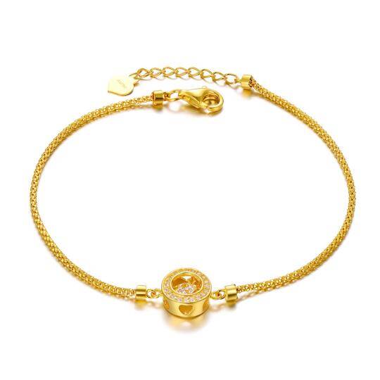 18K Gold Cubic Zirconia Circle & Heart Pendant Bracelet