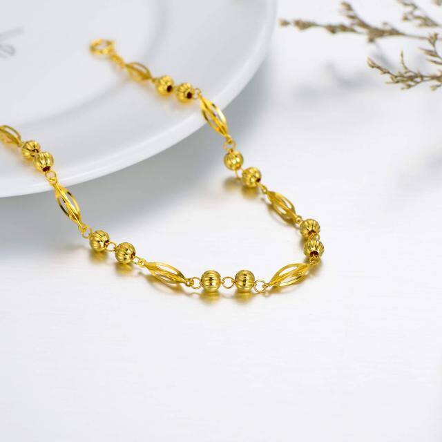 Bracelet de perles en métal avec feuilles en or 18K-3