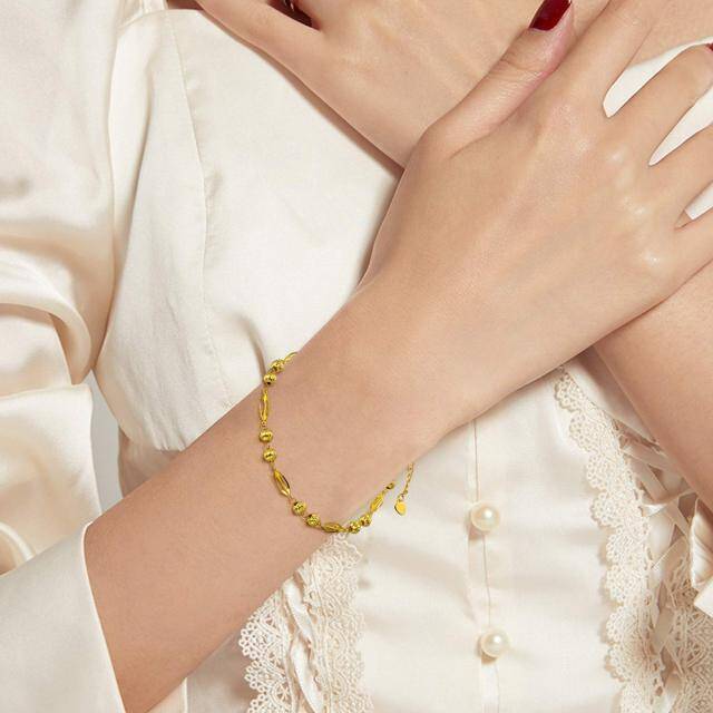 Bracelet de perles en métal avec feuilles en or 18K-1