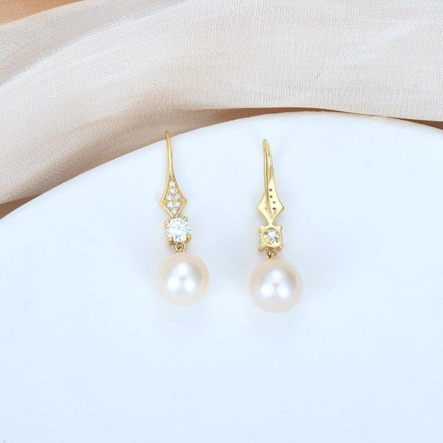 10K Gold Moissanite & Pearl Bead Drop Earrings-3