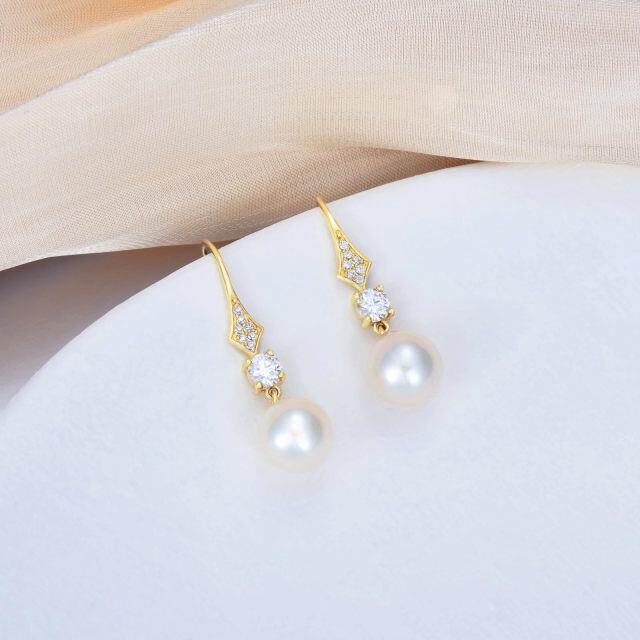 10K Gold Moissanite & Pearl Bead Drop Earrings-2