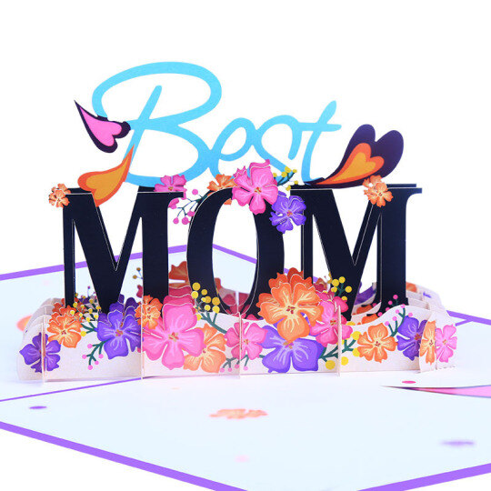 Cartão de felicitações do dia das mães para a mãe com impressão colorida criativa da melhor flor da mãe 3D