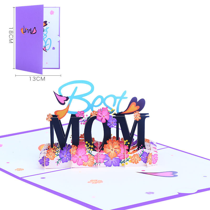 Tarjeta de felicitación del día de la madre para mamá con impresión en color creativa de la mejor flor de mamá 3D-5