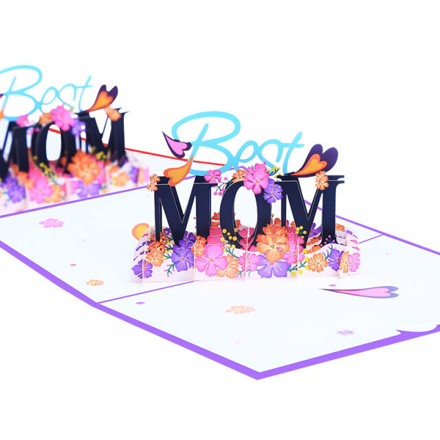 Tarjeta de felicitación del día de la madre para mamá con impresión en color creativa de la mejor flor de mamá 3D-2