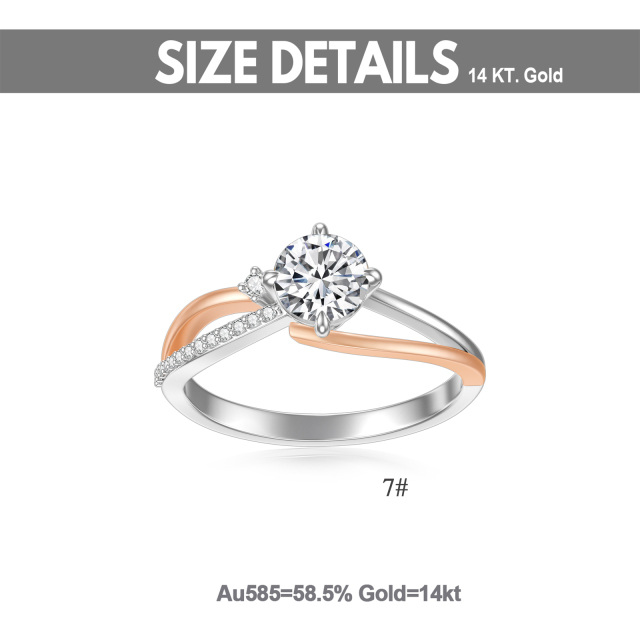 14K Silber & Rose Gold kreisförmig geformt Labor erstellt Diamant Paar Verlobungsring-2