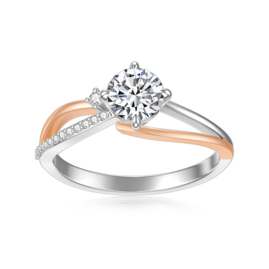 Anello di fidanzamento di coppia con diamante creato in laboratorio a forma circolare in argento e oro rosa 14K
