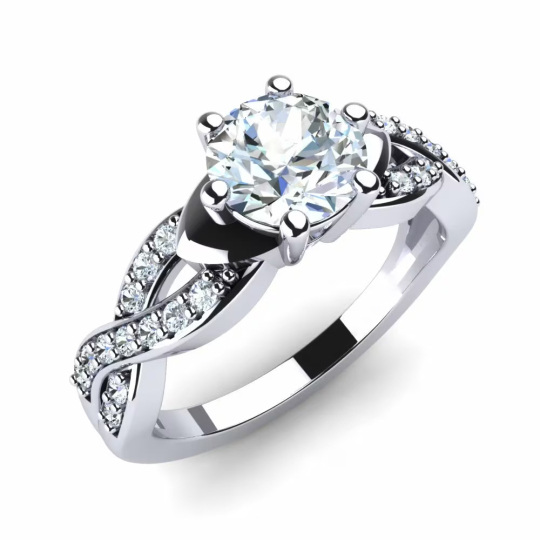 Sterling Silver 1CT Moissanite & 1mm Lab Created Diamond Engagement Ring