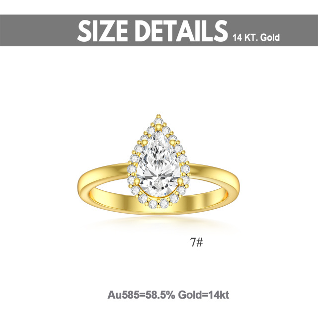 Anel de noivado em ouro 14K em forma de pera com diamante em forma de gota-2