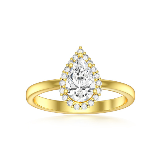 Anel de noivado em ouro 14K em forma de pera com diamante em forma de gota