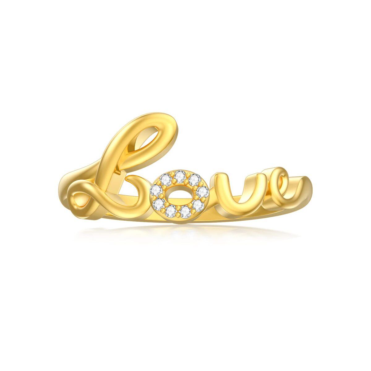 Anillo de oro de 14 quilates en forma circular con diamantes y una palabra grabada-1