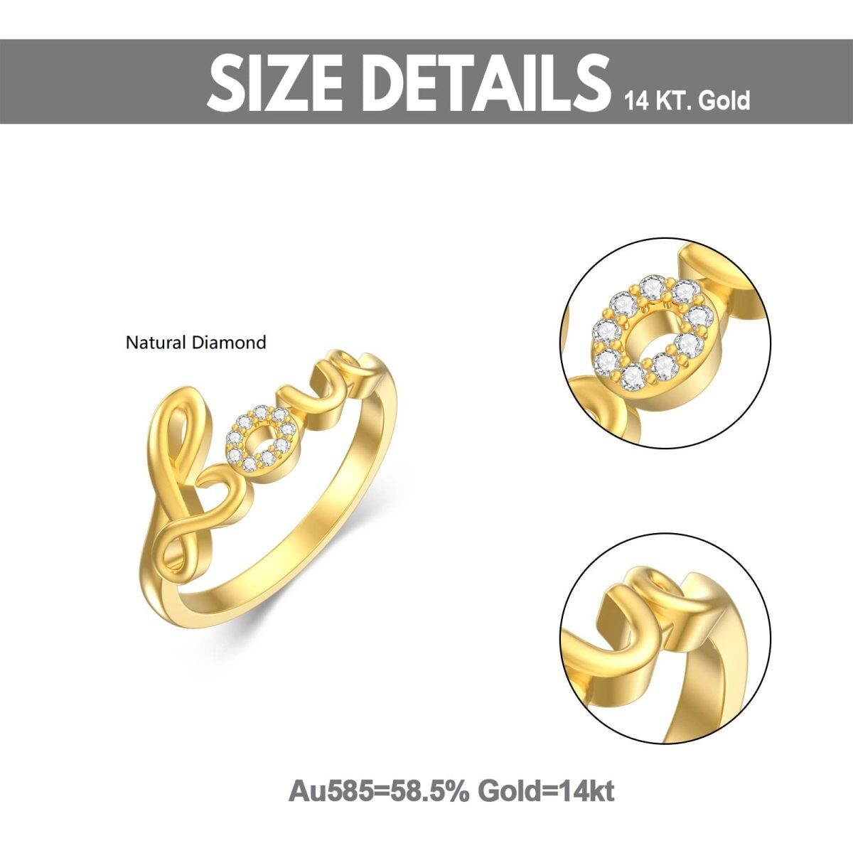 14K Gold kreisförmig Diamant Paar Ring mit eingraviertem Wort-4