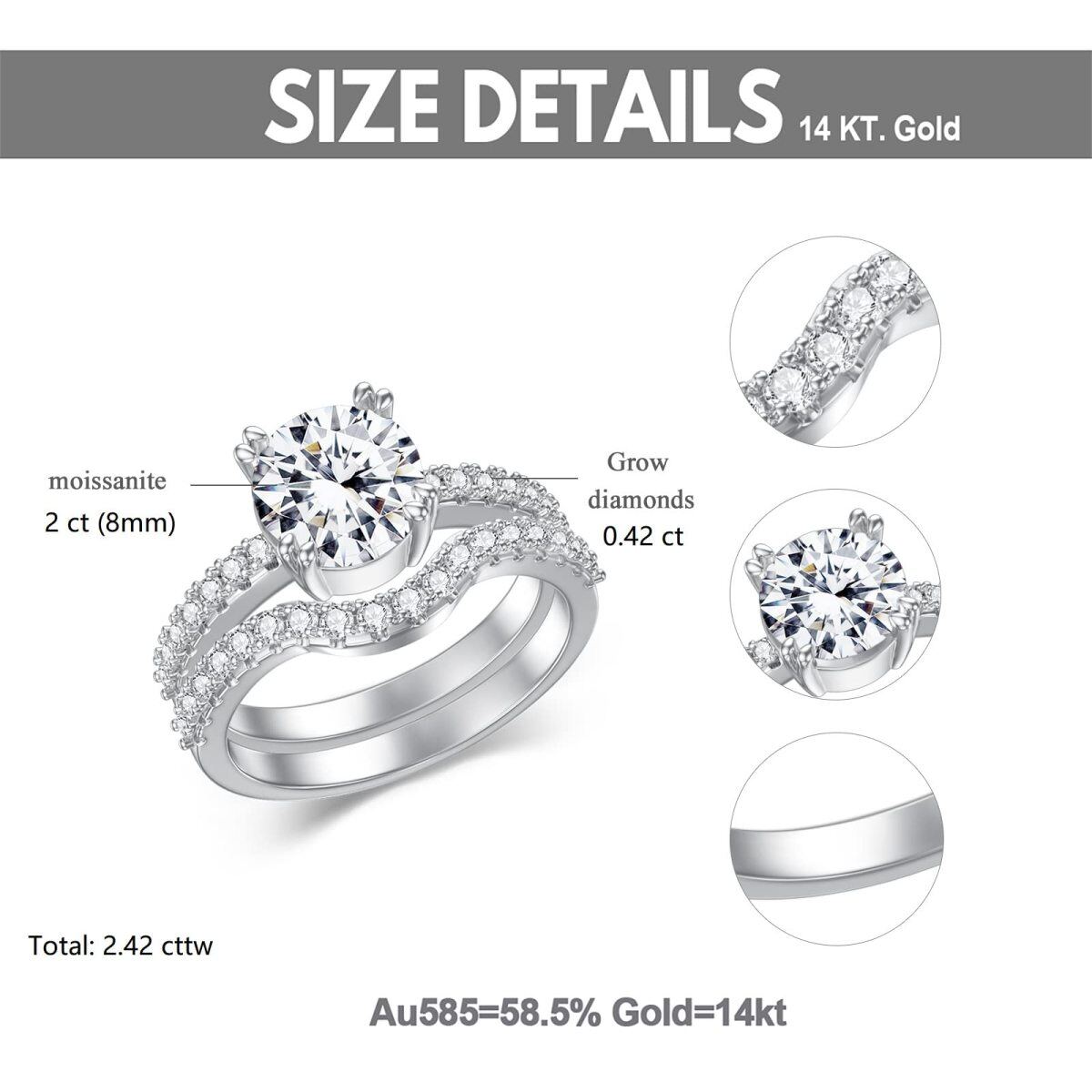 14K White Gold Circular Shaped Lab Created Diamond & Moissanite Couple Ring-5