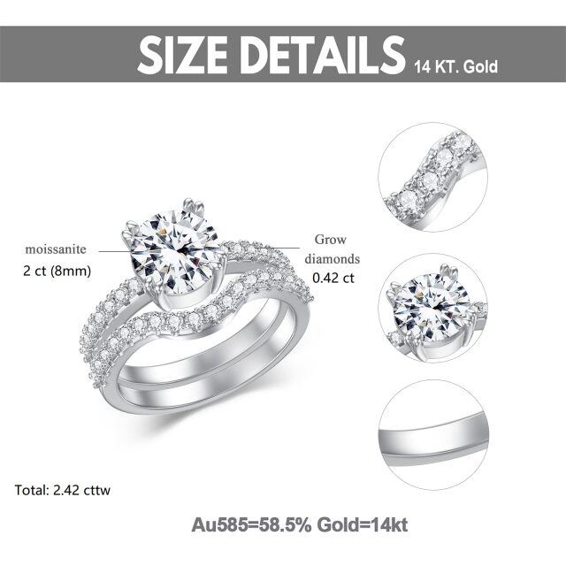14K White Gold Circular Shaped Lab Created Diamond & Moissanite Couple Ring-4