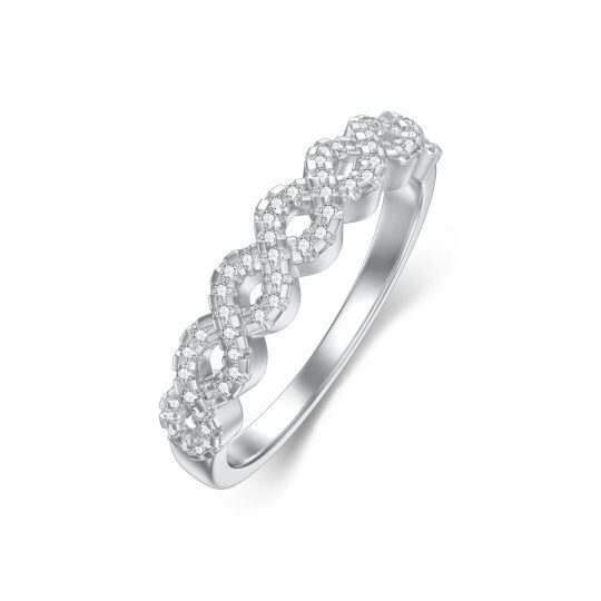 14K White Gold Circular Shaped Diamond Couple & Infinity Symbol Ring