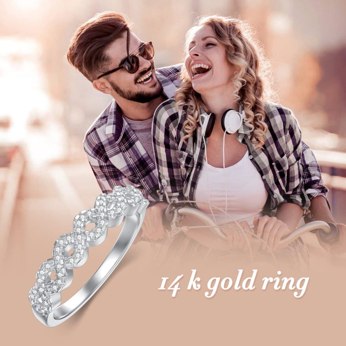 14K Weißgold kreisförmig geformt Diamant Paar & Unendlichkeit Symbol Ring-6