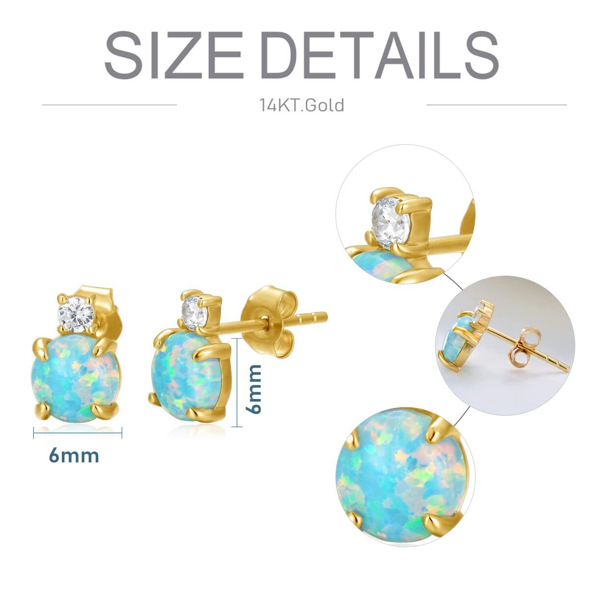 14K Gold Circular Shaped Opal Round Stud Earrings-5