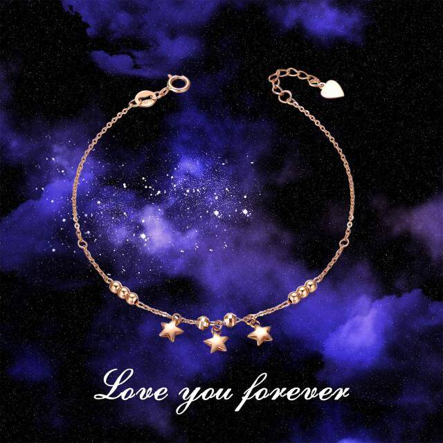 18K Rose Gold Stars Pendant Bracelet-5