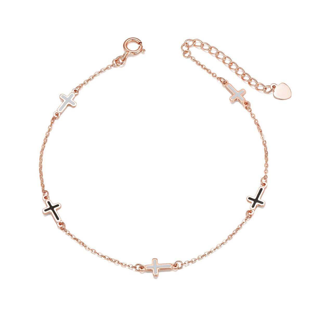 18K Rose Gold Cross Pendant Bracelet-1