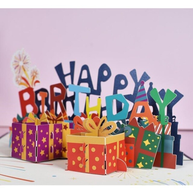 Tarjeta de felicitación de cumpleaños creativa 3D de feliz cumpleaños para amigos y familiares-3